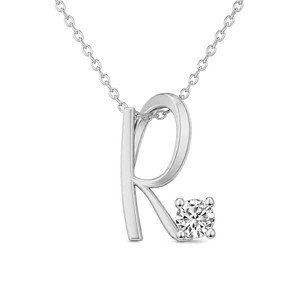 Elegante colgante con inicial 'R' y diamante redondo brillante cultivado en laboratorio. Hermosa joyería fina para mujer al precio más bajo. - Product Image 1