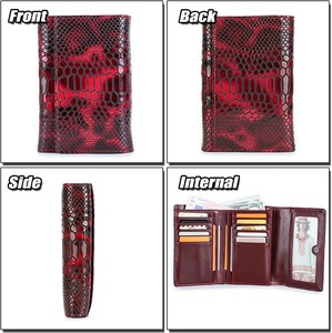 Cartera Corta de Cuero Genuino para Mujer, Diseño Vintage, Color Rojo Serpentina, Impermeable, con Ranuras para Tarjetas de Crédito - Product Image 2