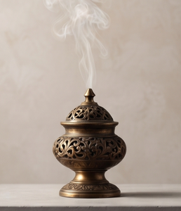 Handmade Metal Aluminum <b>Incense</b> <b>Cone</b> Holder Ornate Scrollwork Urn <b>Burner</b> Ash Catcher Decor - Product Image 1