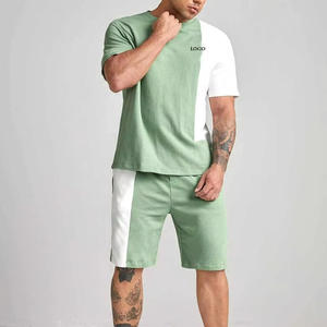 Custom Men's Vintage Eco-Friendly Oversized <b>Tracksuit</b> 2-Piece Summer Sweatsuit T-Shirts Short Set Blank - Product Image 1