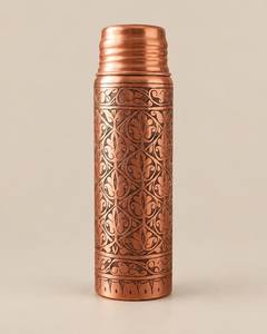Termo vintage de cobre con diseño geométrico incrustado, botella térmica aislada hecha a mano - Product Image 3