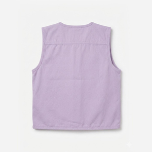 Gilet utilitaire en toile lilas pour femme avec fermeture éclair et plusieurs poches, col en V, vêtement d'extérieur - Product Image 2