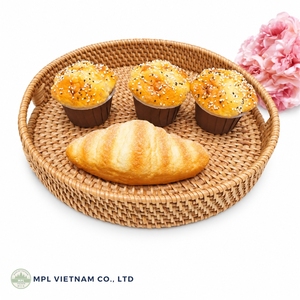 Ensemble de plateaux de rangement ronds en rotin, à un seul niveau, empilables, durables, multifonctionnels, paniers de service alimentaire, design bohème, pour la table - Product Image 5