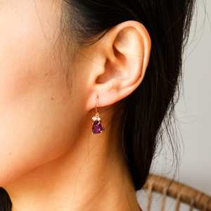 Pendientes colgantes de amatista, pendientes coloridos de plata de ley 925 chapados en oro de 14 quilates, regalos de aniversario y cumpleaños para ella - Product Image 2