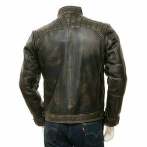 Veste en cuir véritable pour hommes, manteau de motard classique, en cuir de vache véritable, vêtements d'extérieur décontractés à la mode, Style Vintage - Product Image 5