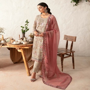 Women's Heavy Embroidered Chiffon Three Piece Punjabi Suits Long Maxi Frock <b>Eid</b> <b>Dresses</b> Party Wear-Ramsha Vol R-12 for Adults - Product Image 4