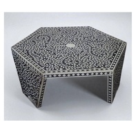 Haute qualité motif floral incrustation d'os Table forme hexagonale pour salon couloir décor à la maison meubles en os au prix de gros
