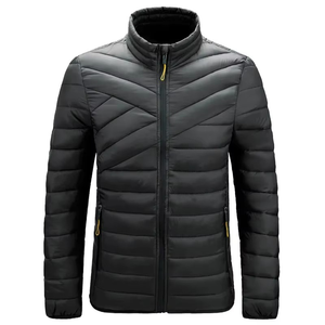 Veste matelassée bleu marine pour homme, col montant, fermeture éclair, respirante, coupe-vent, décontractée, coupe ajustée, manteau d'hiver, rembourrage en polyester - Product Image 2