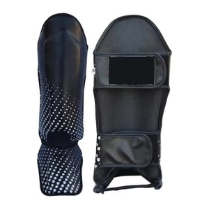 Adult PU Shin Guards Black Gold White Hook And Loop Closure Lightweight Protective Gear For Sports All Seasons - Product Image 1