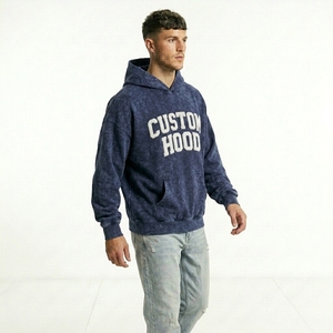 Sweat à capuche rétro pour homme, personnalisé avec patchwork et broderie en tissu éponge, en molleton épais, coupe ample, style streetwear - Product Image 5