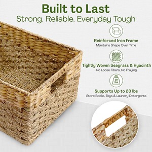 Seagrass and Hyacinth Organizing <b>Baskets</b> Handmade <b>Storage</b> <b>Basket</b> Wholesale eco-friendly Made in Viet Nam - Product Image 5
