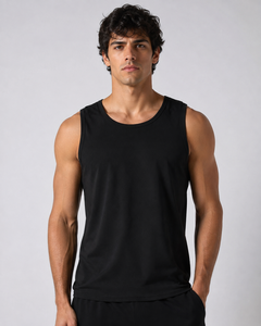 Débardeur noir pour homme Good Vibes Good Times, col rond, style décontracté, 100% polyester tricoté, séchage rapide, style urbain - Product Image 5