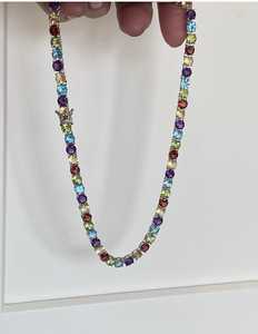 Multi Stone 4mm <b>Tennis</b> <b>Necklace</b> 16 Inch Multicolor Gemstone 925 <b>Sterling</b> <b>Silver</b> 18K Gold Plated Trendy Certified Elegant - Product Image 3