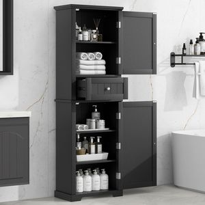 Mobiletto Alto da Bagno Autoportante con Ripiano Regolabile e Cassetto in MDF con Finitura Verniciata - Product Image 1