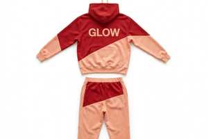 Unisex <b>Burgundy</b> Peach Solid Winter Polyester Breathable <b>Hoodie</b> Sweatpants Set Drawstring Pocket Tracksuit Outfit - Product Image 2