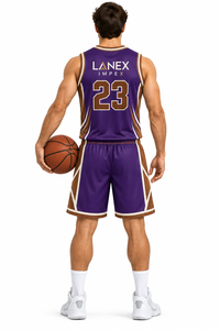 Ensembles d'uniformes de basketball pour hommes de haute qualité, couleur violette, pour clubs, écoles, équipes, maillots et shorts personnalisés, noms d'équipes personnalisés - Product Image 4