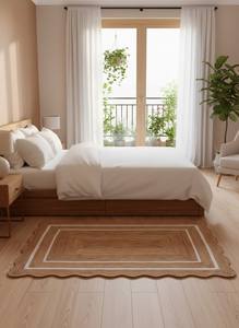 พรมปูพื้นทรงสี่เหลี่ยมขอบหยัก ทำจากปอกระเจาธรรมชาติ ทอมือ เป็นมิตรกับสิ่งแวดล้อม ซักได้ ทันสมัย รุ่น Aera ขอบสีขาว ปรับขนาดได้ พรมถัก - Product Image 5