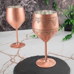 Copa de vino de cobre grabada por un diseñador, estilo real, con tallo, ideal para vino, cócteles, mesa de comedor y regalos. - Product Image 4