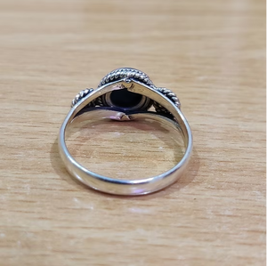 Sterling Silver <b>Turquoise</b> <b>Ring</b> Round Blue Gemstone Antique Style Rope Border Solitaire Band Fine Jewelry Collection - Product Image 3