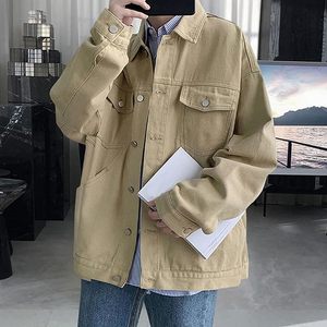 Men's Beige Denim Jacket Regular Fit Solid Color Button Closure Casual Style Autumn Wear 100% Cotton - Product Image 3