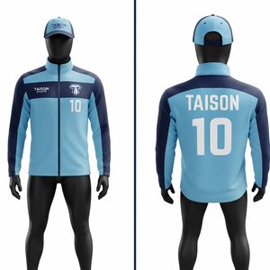Chaqueta de Entrenamiento de Rugby Unisex, Calidad Premium, 330 GSM, Poliéster, Forro Polar con Capucha, Impermeable, Secado Rápido, Azul Cielo, Paneles en Contraste Azul Marino - Product Image 1