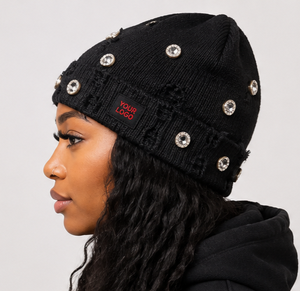 Gorro de Punto Personalizado con Pedrería, Estilo Desgastado, con Puño, para Invierno, Diseño Jacquard, Estilo Urbano, Color Sólido, para Mujer - Product Image 3