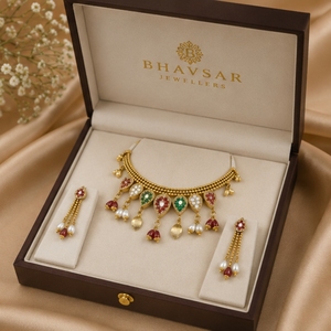 925 Sterling <b>Silver</b> Gold Plated <b>Choker</b> Necklace and Earring Set with Multicolored Stones Pearls and Traditional Enamel Work - Product Image 4