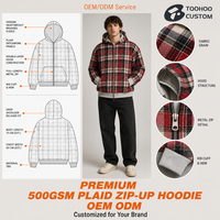 Sweat à capuche réversible oversize en maille gaufrée délavée à l'acide, double fermeture éclair, motif écossais, 100 % coton, pour homme, style streetwear