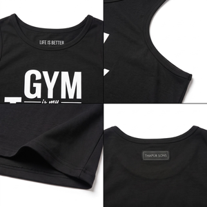 Unisex Sleeveless Lightweight Breathable O-Neck Activewear <b>Tank</b> <b>Top</b>-<b>Black</b> 'Gym Is My Therapy' Silk Screen Printed 100% Polyester - Product Image 4