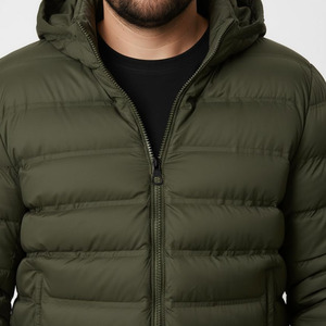 <b>Men</b> Olive Green Hooded Puffer <b>Jacket</b> <b>Lightweight</b> Quilted Windproof <b>Casual</b> Winter Coat with Zipper Closure Hot Sale Puffer <b>Jacket</b> - Product Image 5