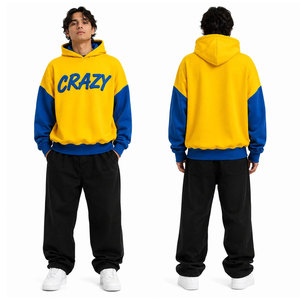 Sudadera con Capucha para Hombre, Diseño Color Block Amarillo y Azul, Estampado de Letras Divertidas, Estilo Casual para Otoño, Corte Regular, Material de Felpa - Product Image 6