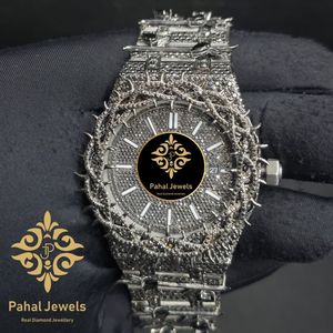 นาฬิกาข้อมือสแตนเลสสตีลหรูหรา Pahal Jewels หน้าปัด 40 มม. ระบบอนาล็อก กลไกจักรกล กระจกแซฟไฟร์ ประดับเพชร ปุ่มกดแบบซ่อน - Product Image 1