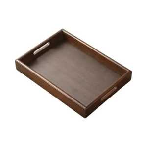 Dark <b>Walnut</b> Rectangular Wooden Serving Tray Deep Rim Cutout Handles Modern <b>Coffee</b> <b>Table</b> Drink Platter Storage Dish - Product Image 1