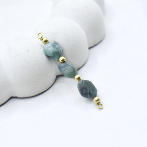 Three Stone Emerald Raw Connector Handmade Gold Plated Birthstone Charm With Beaded Connector Use For Bracelet Necklace - Product Image 3