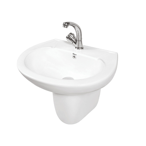 Trusted Dealer Selling Good Quality Made in India Home Hotel Usage Durable White Color Wash Hand <b>Basin</b> With Half Pedestal - Product Image 1