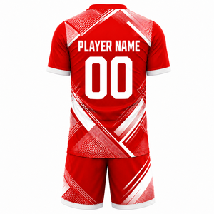 Custom Red Sublimated <b>Soccer</b> Jersey Set Geometric Pattern Crew Neck Short Sleeve Moisture Wicking Breathable Polyester Athletic - Product Image 3