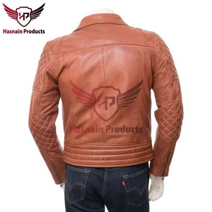 Veste en cuir véritable marron pour homme, coupe ajustée, style motard, matelassée, en cuir de vachette, vintage, effet vieilli, personnalisée, classique, vêtement d'extérieur - Product Image 5