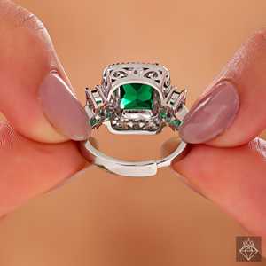 Elegante anillo de banda de solitario antideslustre esmeralda de PRAO joyería fina de tamaño ajustable - Product Image 3