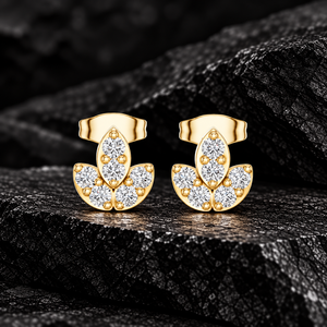 Pendientes de Diamantes Cultivados en Laboratorio, Diseño de Tulipán con Tres Pétalos, Corte Redondo, DEF VVS, Oro Sólido de 14K/18K, Joyería Fina, Venta al Por Mayor, ODM - Product Image 1