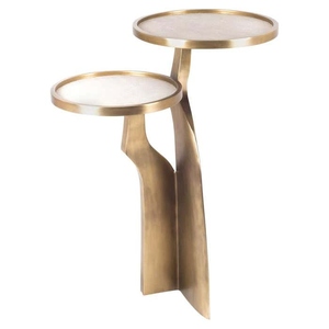 2 top side <b>table</b> in cream shagreen and bronze patina brass luxury nesting side <b>table</b> modern accent <b>table</b> - Product Image 1