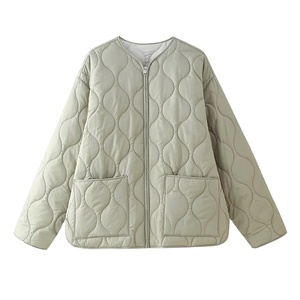 Automne hiver manteau à col rond pour femmes nouveau léger matelassé coton veste poche décoration toile tissu OEM Service disponible - Product Image 1