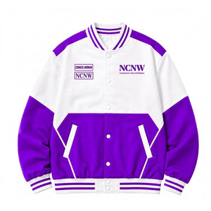 เสื้อแจ็คเก็ตนักศึกษาหญิง NCVW สีม่วงขาว ปักลายตัวอักษรกรีก สไตล์บอมเบอร์ แบบวิทยาลัย พร้อมป้ายปักลาย - Product Image 4