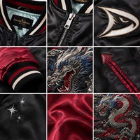 Veste Sukajan Japonaise Personnalisée en Laine Coupe-Vent d'Hiver, Réversible, avec Broderie Dragon et Patchwork sur le Devant