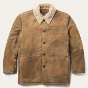 Veste en cuir suédé marron pour homme Stetson avec doublure en fausse fourrure, col rabattable, coupe-vent, manteau d'hiver, coupe régulière - Product Image 1