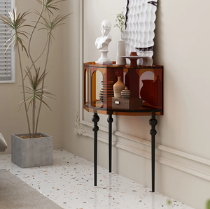 Contemporary Glass Side Table With Arched Panels Modern Living Room Furniture Black Legs Amber Finish - Product Image 4