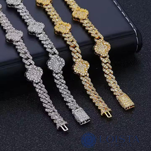 LOISTA Moissanite <b>Statement</b> <b>Necklace</b> 925 Silver 18K Gold Plated Figaro Chain Flower Pave Setting Unisex Party Jewelry - Product Image 5