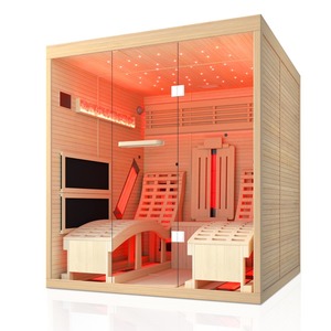 Sauna infrarouge pour 2 personnes avec fauteuil inclinable, Bluetooth, en bois de pruche, pour intérieur - Product Image 1