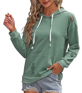 Rip Distress Hoodie For Women Puff Printing Sweatshirt Oversize <b>thick</b> <b>Fleece</b> Cotton Distressed Girls Hooded Breathable Wholesale - Product Image 2