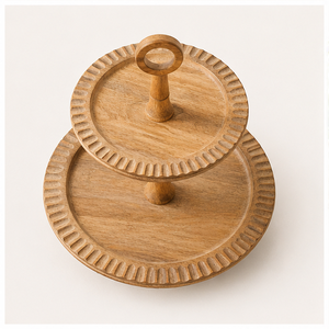 Hand-Carved Mango Wood 2 Tier Cake Stand Wooden Cupcake <b>Tower</b> & Dessert Display Tray for Wedding and Home <b>Kitchen</b> Decor - Product Image 6