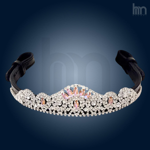 Diadema de cuero personalizada para caballo con ópalo rosa, corona de tiara, cristales a presión, diademas con diamantes de imitación, accesorios ecuestres brillantes para caballo - Product Image 1